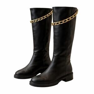 Anthropologie Alohas Pier Black Leather Chain Boots Size 40 NWOT